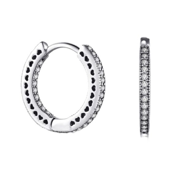 925 Oxidized Sterling Silver Hoop Earring - Picture 1 of 8